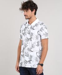 Polo-Masculina-Estampado-Floral-e-Caveiras-em-Piquet-Manga-Curta-Branca-9670516-Branco_1