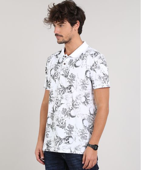 Polo-Masculina-Estampado-Floral-e-Caveiras-em-Piquet-Manga-Curta-Branca-9670516-Branco_1