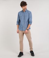 Camisa-Jeans-Masculina-Com-Bolsos-Manga-Longa--Azul-Medio-9527327-Azul_Medio_3