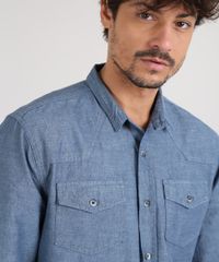 Camisa-Jeans-Masculina-Com-Bolsos-Manga-Longa--Azul-Medio-9527327-Azul_Medio_4
