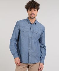 Camisa-Jeans-Masculina-Com-Bolsos-Manga-Longa--Azul-Medio-9527327-Azul_Medio_5
