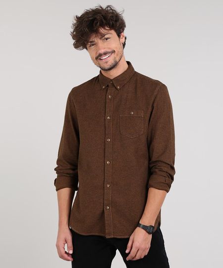 Camisa-Masculina-Com-Bolso-Manga-Longa--Marrom-Escuro-9514522-Marrom_Escuro_1