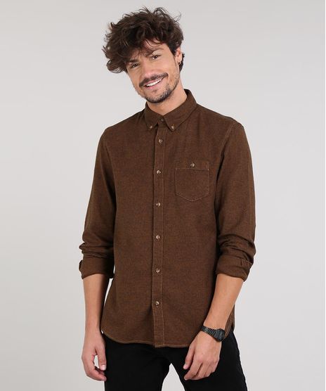 Camisa-Masculina-Com-Bolso-Manga-Longa--Marrom-Escuro-9514522-Marrom_Escuro_1