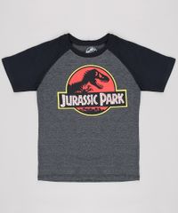 Camiseta-Infantil-Jurassic-Park-Raglan-Manga-Curta--Cinza-Mescla-Escuro-9674391-Cinza_Mescla_Escuro_1