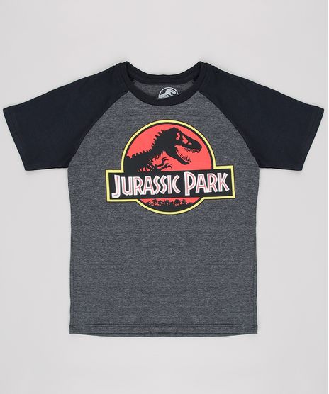 Camiseta-Infantil-Jurassic-Park-Raglan-Manga-Curta--Cinza-Mescla-Escuro-9674391-Cinza_Mescla_Escuro_1