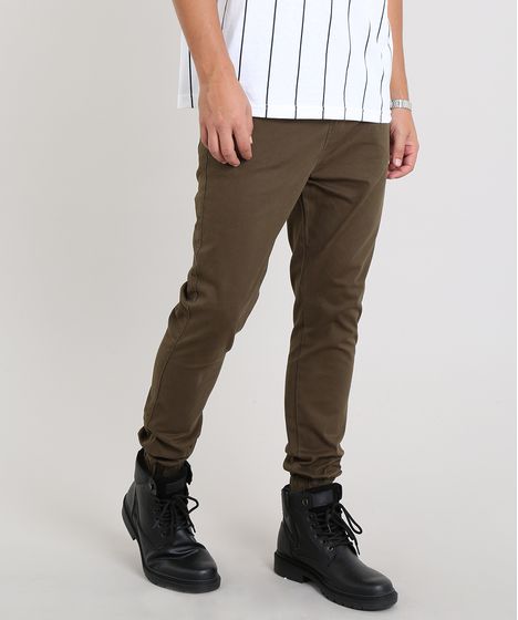 calça sarja verde militar masculina