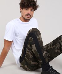 Calca-Masculina-Relaxed-Camuflada-em-Moletom-com-Faixa-Lateral-Verde-Militar-9610251-Verde_Militar_2