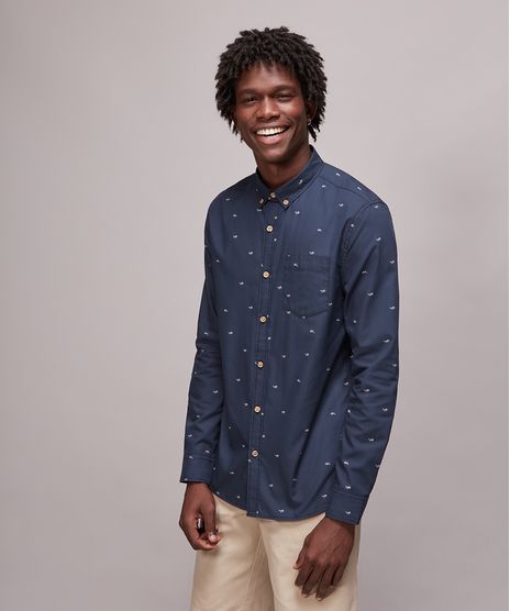 Camisa-Masculina-Mini-Print-Oculos-com-Bolso-Manga-Longa-Azul-Marinho-9079740-Azul_Marinho_1