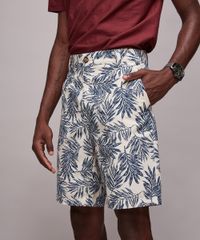 Bermuda-de-Sarja-Masculina-Reta-Estampada-de-Folhagens-com-Bolsos-Off-White-9595435-Off_White_3
