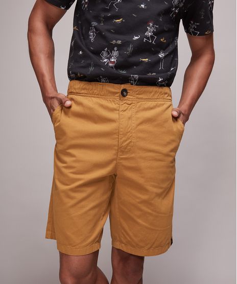 Bermuda-de-Sarja-Masculina-Reta-com-Bolsos--Mostarda-9603275-Mostarda_1