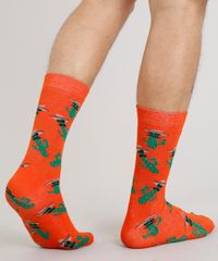 Meia-Masculina-Cano-Alto-Divertida-de-Cactos-Laranja-9309992-Laranja_4
