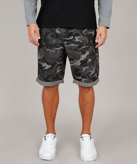 Bermuda-de-Sarja-Masculina-Slim-Estampada-Camuflada-com-Bolsos-Chumbo-9582516-Chumbo_1