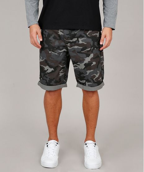 Bermuda-de-Sarja-Masculina-Slim-Estampada-Camuflada-com-Bolsos-Chumbo-9582516-Chumbo_1