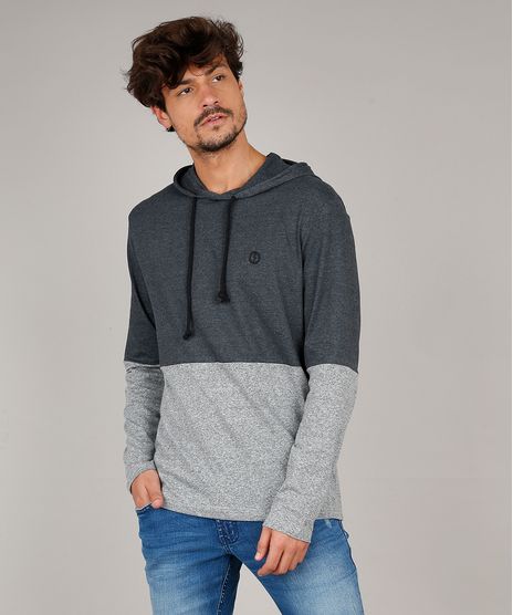 Camiseta-Masculina-com-Recorte-e-Capuz-Manga-Longa-Cinza-Mescla-Escuro-9626497-Cinza_Mescla_Escuro_1