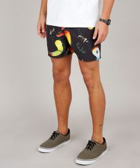 Short-Masculino-Estampado-de-Tucanos-com-Bolsos-Preto-9598804-Preto_1