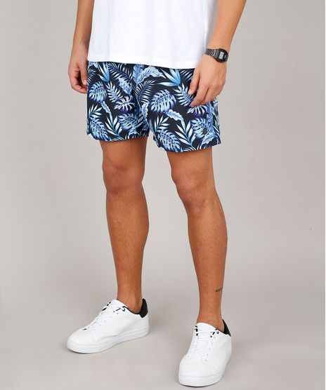 Short-Masculino-Estampado-de-Folhagem-com-Bolsos-Preto-9600662-Preto_1