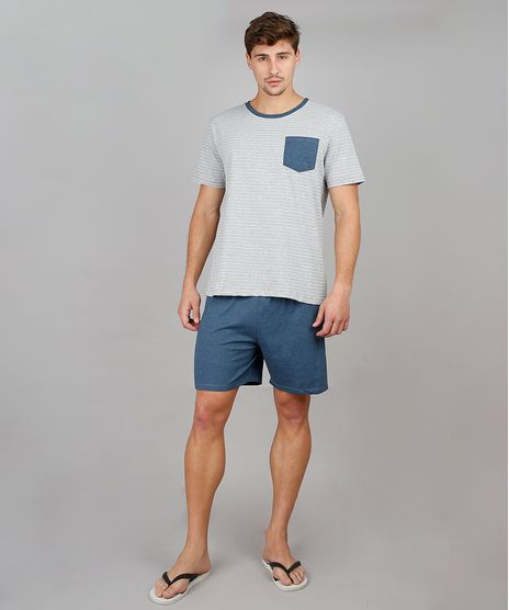 Pijama-Masculino-Tal-pai-Tal-Filho-Listrado-com-Bolso-Manga-Curta-Cinza-Mescla-9580393-Cinza_Mescla_1