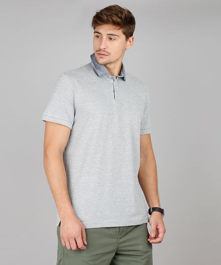 Polo-Masculina-Comfort-Fit-em-Piquet-Manga-Curta-Cinza-Mescla-9603195-Cinza_Mescla_1