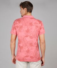 Polo-Masculina-Comfort-Estampada-de-Folhagem-com-Bolso-Manga-Curta-Coral-9595990-Coral_2