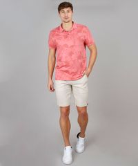 Polo-Masculina-Comfort-Estampada-de-Folhagem-com-Bolso-Manga-Curta-Coral-9595990-Coral_3