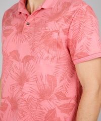 Polo-Masculina-Comfort-Estampada-de-Folhagem-com-Bolso-Manga-Curta-Coral-9595990-Coral_4