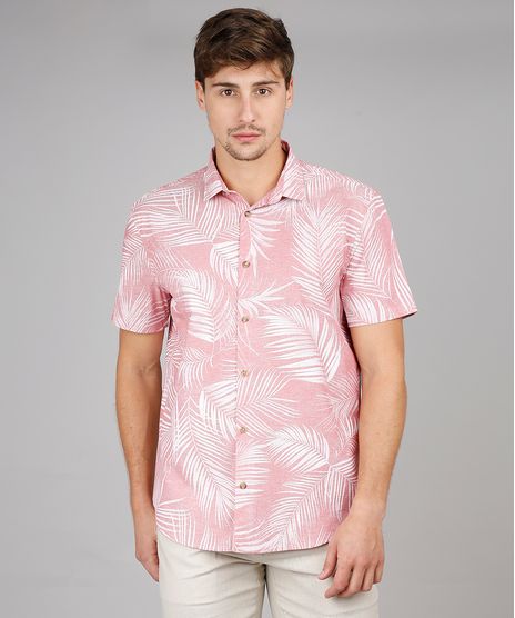 Camisa-Masculina-Relaxed-Estampada-de-Folhagem-Manga-Curta-Vermelho-Claro-9532373-Vermelho_Claro_1