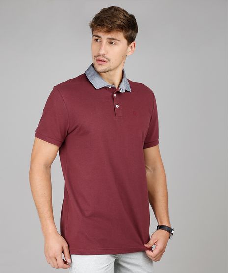 Polo-Masculina-Comfort-Fit-em-Piquet-Manga-Curta-Vinho-9603195-Vinho_1