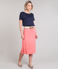 Saia-Feminina-Midi-Estampada-de-Folhagem-com-Fenda-Coral-9540271-Coral_3