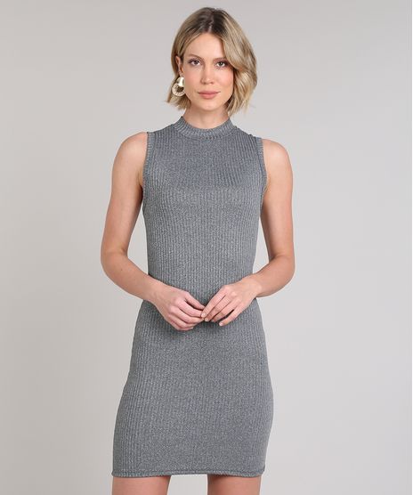 Vestido-Feminino-Curto-Canelado-Sem-Manga-Cinza-Mescla-Escuro-9626630-Cinza_Mescla_Escuro_1