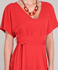 Vestido-Feminino-Curto-Evase-Canelado-com-Faixa-para-Amarrar-Manga-Curta-Vermelho-9616065-Vermelho_4
