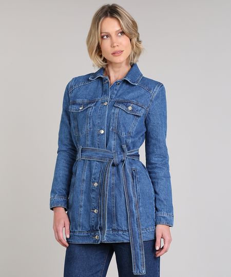 jaqueta jeans alongada feminina