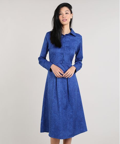 vestido azul royal manga longa