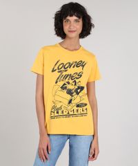 T-Shirt-Feminina-Mindset-Looney-Tunes-Patolino-Manga-Curta-Decote-Redondo-Mostarda-9696343-Mostarda_1