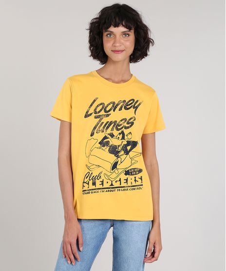 T-Shirt-Feminina-Mindset-Looney-Tunes-Patolino-Manga-Curta-Decote-Redondo-Mostarda-9696343-Mostarda_1
