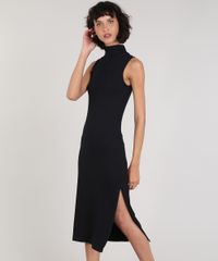 Vestido-Feminino-Mindset-Midi-Canelado-com-Fenda-Sem-Manga-Gola-Alta-Preto-9696348-Preto_1