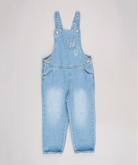 Macacao-Jeans-Infantil-com-Bordado-de-Guaxinim-e-Bolso-Azul-Claro-9586749-Azul_Claro_1