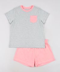 Pijama-Infantil-Tal-Pai-Tal-Filha-Listrado-com-Bolso-Manga-Curta-Cinza-Mescla-9634400-Cinza_Mescla_1