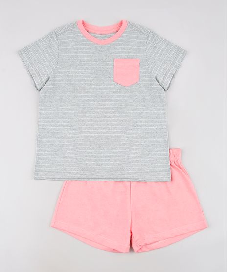 Pijama-Infantil-Tal-Pai-Tal-Filha-Listrado-com-Bolso-Manga-Curta-Cinza-Mescla-9634400-Cinza_Mescla_1