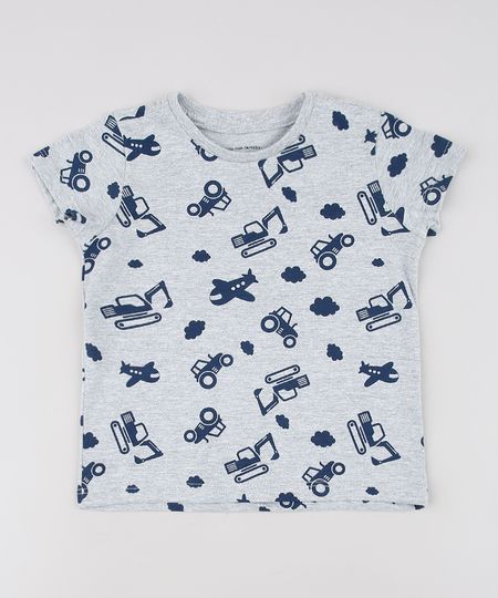 Camiseta-Infantil-Estampada-de-Trator-Manga-Curta--Cinza-Mescla-Claro-9629783-Cinza_Mescla_Claro_1
