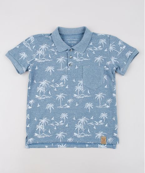Polo-Infantil-Estampada-Tropical-em-Piquet-com-Bolso-Manga-Curta-Azul-9638628-Azul_1