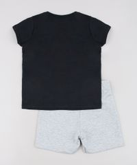 Conjunto-Infantil-Snoopy-de-Camiseta-Manga-Curta-Preta---Bermuda-em-Moletom-Cinza-Mescla-9629765-Cinza_Mescla_2