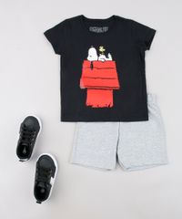 Conjunto-Infantil-Snoopy-de-Camiseta-Manga-Curta-Preta---Bermuda-em-Moletom-Cinza-Mescla-9629765-Cinza_Mescla_3