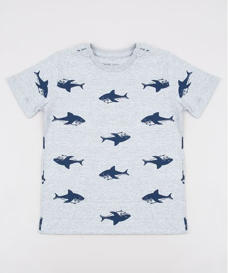 Camiseta-Infantil-Estampada-de-Tubarao-Manga-Curta--Cinza-Mescla-Claro-9625121-Cinza_Mescla_Claro_1
