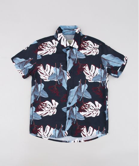 Camisa-Infantil-Tal-Pai-Tal-Filho-Estampada-de-Folhagem-Manga-Curta-Azul-Marinho-9676506-Azul_Marinho_1