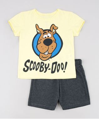 Conjunto-Infantil-Scooby-Doo-de-Camiseta-Manga-Curta-Amarela---Bermuda-em-Moletom-Cinza-Mescla-Escuro-9629761-Cinza_Mescla_Escuro_1