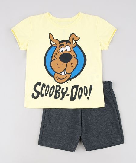Conjunto-Infantil-Scooby-Doo-de-Camiseta-Manga-Curta-Amarela---Bermuda-em-Moletom-Cinza-Mescla-Escuro-9629761-Cinza_Mescla_Escuro_1