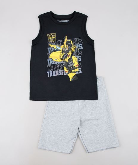 Conjunto-Infantil-Bumblebee-de-Regata-Preta---Bermuda-em-Moletom-Cinza-Mescla-Claro-9629771-Cinza_Mescla_Claro_1