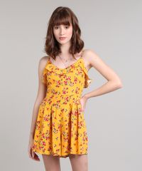 Macaquinho-Feminino-Estampado-Floral-com-Botoes-Alcas-Finas-Amarelo-9534426-Amarelo_1