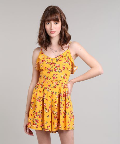 Macaquinho-Feminino-Estampado-Floral-com-Botoes-Alcas-Finas-Amarelo-9534426-Amarelo_1
