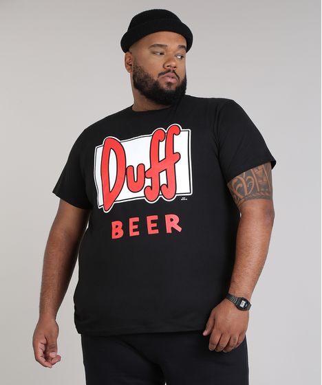 Camiseta Oxer Básica Mescla Raglan Masculina Camiseta Masculina Plus Size Duff Beer Os Simpsons Manga Curta Gola Careca Preta Cea